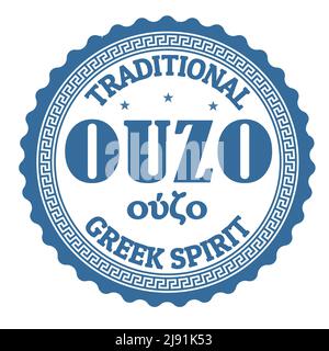 Ouzo stamp or label on white background, vector illustration Stock Vector