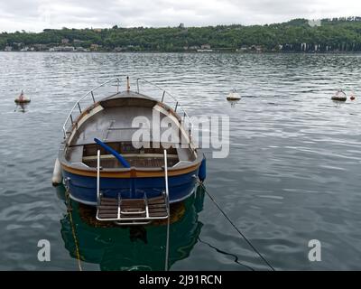 vintage wood motorboat on the lake Stock Photo