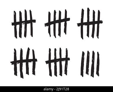 Tally marks count or prison wall lines counter. Sketch slash sticks. Prison jail scratch day number. Stock Vector