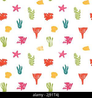 Seamless pattern of seaweeds. Underwater plants background. Isolated Marine Life endless vector illustration Stock Vector