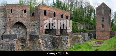 Colourful images of abandoned iron smelting buildings at the 1900 Blists Hill Victorian Town living museum Stock Photo