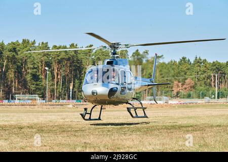 Helicopter starting from an event, Sengental, Bavaria, Germany Stock Photo