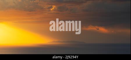 View of Capraia Island, sunset, Tuscan Archipelago, Elba Island, Livorno Province, Tuscany, Italy Stock Photo