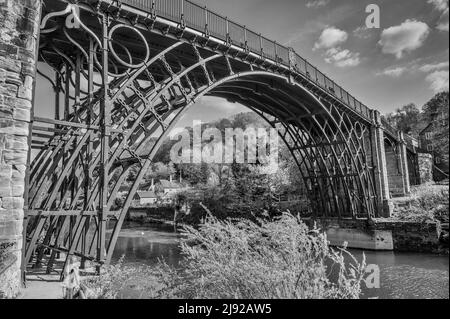 The image is of the famous ironbridge that spans the River Seven at Ironbridge. Manufactured piece by piece at Coalbrookdale Ironworks in 1779 Stock Photo