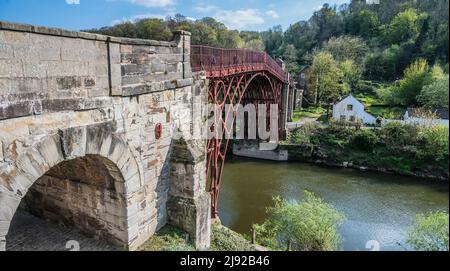 The image is of the famous ironbridge that spans the River Seven at Ironbridge. Manufactured piece by piece at Coalbrookdale Ironworks in 1779 Stock Photo