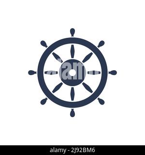 Boat timon wheel icon. Port sailor ship steering wheel vector captain rudder wheel logo Stock Vector