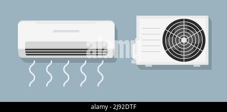 Air flow condition cool background. Air conditioner vent heat flat vector icon Stock Vector