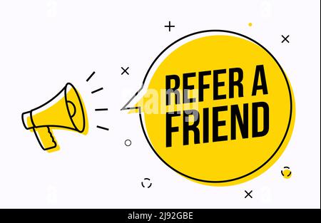 Refer friend logo icon loudspeaker. Referral recommend icon offer alert announcement Stock Vector