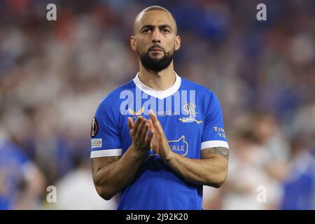 Sevilla, Spain, 18th May 2022. Kemar Roofe of Rangers applauds the fans following the defeat on penalties in the UEFA Europa League match at Ramon Sanchez-Pizjuan Stadium, Sevilla. Picture credit should read: Jonathan Moscrop / Sportimage Stock Photo