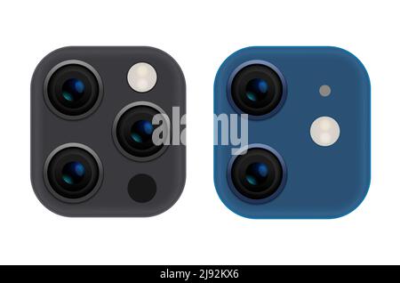 Camera phone lens mobile 3d vector icon. Smart phone camera lense back concept Stock Vector