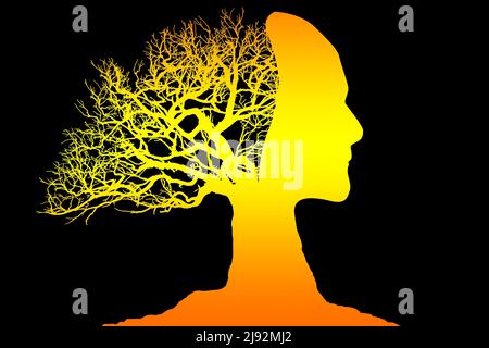 Human faces and tree silhouette, 3d rendering Stock Photo