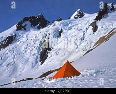 Blue Glacier icefall below the East and Middle Peaks of Mt. Olympus, Olympic National Park, Washington Stock Photo