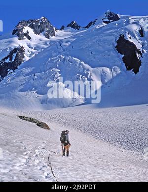 Blue Glacier icefall below the East and Middle Peaks of Mt. Olympus, Olympic National Park, Washington Stock Photo