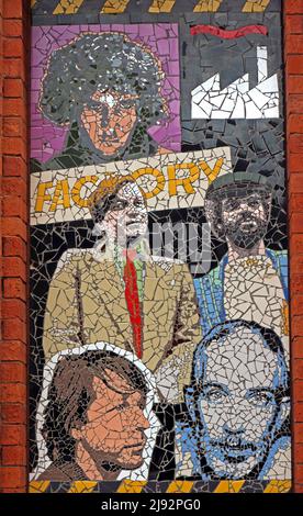 Factory Record Label,Mark Kennedy Mosaics of famous Mancunians at Afflecks Palace, Church St, Manchester,England, UK, M4 1PW Stock Photo