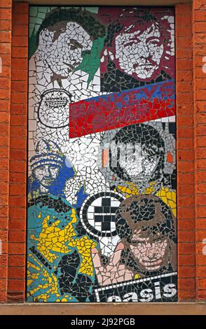 Morrisey,Smiths,MES,The Fall,Oasis,Take That,Mark Kennedy Mosaics of famous Mancunians at Afflecks Palace, Church St, Manchester,England, UK, M4 1PW Stock Photo