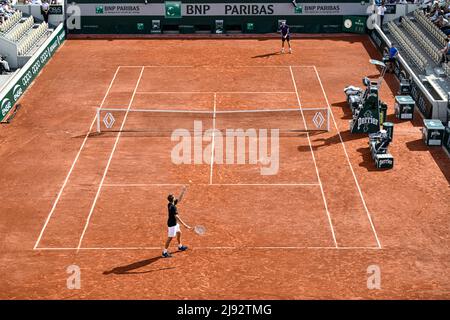 General view (illustration) with the Suzanne Lenglen clay court during the French Open (Roland-Garros) 2022, Grand Slam tennis tournament on May 19, 2022 at Roland-Garros stadium in Paris, France. Stock Photo