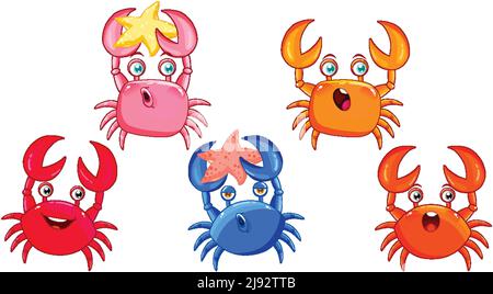 Set of different crabs cartoon characters illustration Stock Vector