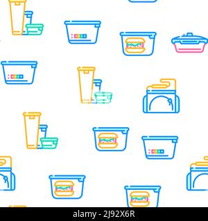 Lunchbox Dishware Vector Seamless Pattern Stock Vector