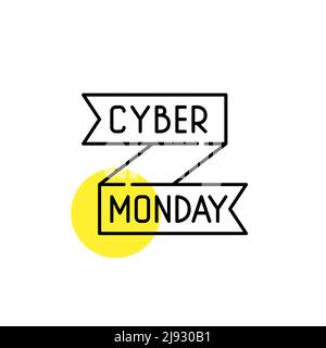 Cyber Monday ribbon banner. Pixel perfect, editable stroke line art icon Stock Vector