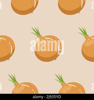 Big bulb root vegetable seamless pattern. Background with yellow vegetable onion for textile design and wrapping paper Stock Vector