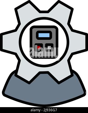 Analyst With Gear Hed And Calculator Inside Icon. Editable Bold Outline With Color Fill Design. Vector Illustration. Stock Vector