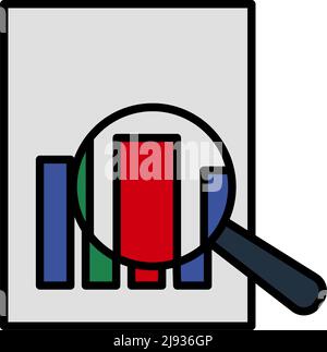 Magnificent Glass On Paper With Chart Icon. Editable Bold Outline With Color Fill Design. Vector Illustration. Stock Vector