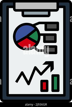 Writing Tablet With Analytics Chart Icon. Editable Bold Outline With Color Fill Design. Vector Illustration. Stock Vector