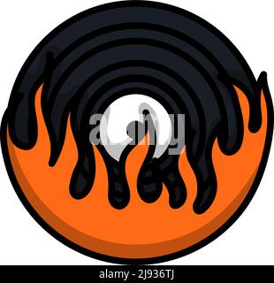 Flame Vinyl Icon. Editable Bold Outline With Color Fill Design. Vector Illustration. Stock Vector