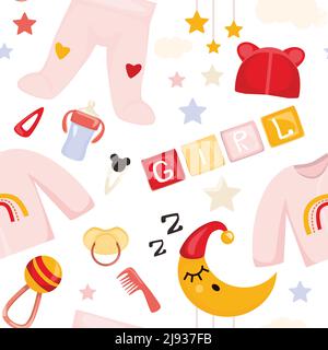 Children s set of baby devosk. Collection of baby accessories vector design elements. Stock Vector