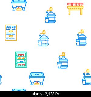 Buffet Food And Drinks Vector Seamless Pattern Stock Vector