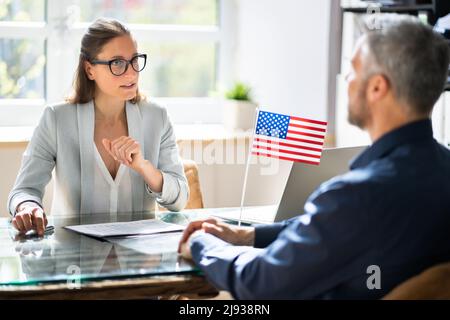 US Immigration Application And Consular Visa Interview Stock Photo