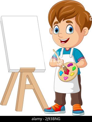 cute artist boy, children painting, vector illustration Stock Vector Image  & Art - Alamy