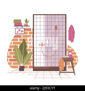 Clean Bathroom Decoration Shower House Interior Flat Design Stock Vector