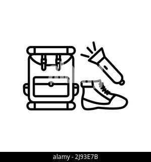 Camping accessories icon vector. Bags, flashlights, shoes. line icon style. simple design editable. Design simple illustration Stock Vector
