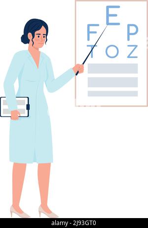 Doctor examining vision with chart semi flat color vector character Stock Vector