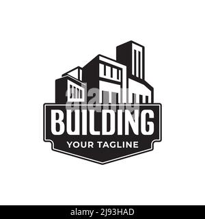 Hexagon tall building design logo template Stock Vector