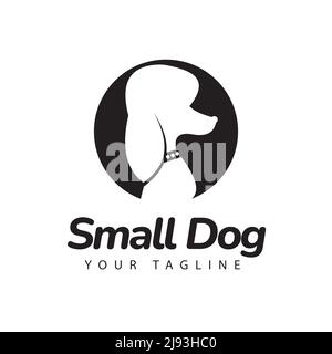 Small dog silhouette design logo, mini poodle facing. Veterinarians, veterinarians. Stock Vector