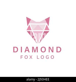 Simple pink diamond illustration design logo with fox face. Stock Vector