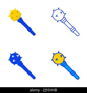 Mace icon set in flat and line style. Bulava symbol. Medieval weapon. Vector illustration. Stock Vector