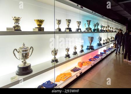 Trophies in the FC Barcelona Museum, in the Camp Nou stadium (Barcelona, Catalonia, Spain)  ESP: Trofeos en el Museo del FC Barcelona, en el Camp Nou Stock Photo