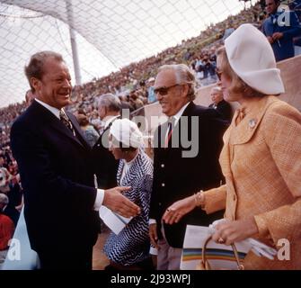 ARCHIVE PHOTO: 50 years ago, on May 26, 1972, the Munich Olympic Stadium was opened, from left: Willy BRANDT, SPD, politician, Federal Chancellor, Prince RAINIER of MONACO, Princess GRACIA PATRICIA, PATRIZIA, Grace Kelly, in conversation, in the Olympic Stadium, 1972 Summer Olympics in Munich from 26.08. - 09/11/1972, games 72 of the XX. Olympics, å Stock Photo
