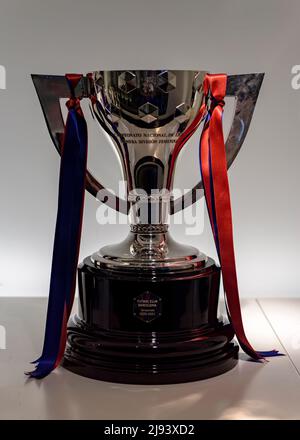2021 Women's Football Club Barcelona trophies at the Barça Museum in the Camp Nou stadium. Spanish League Cup  (Barcelona, Catalonia, Spain) Stock Photo