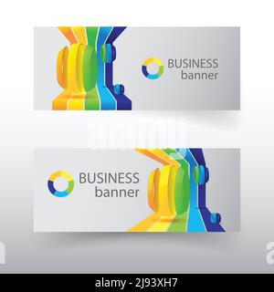 Business infographic horizontal banners with colorful curved lines and cut spheres isolated vector illustration Stock Vector