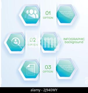 Web infographic abstract concept with business icons and glossy bright turquoise hexagons on light background vector illustration Stock Vector