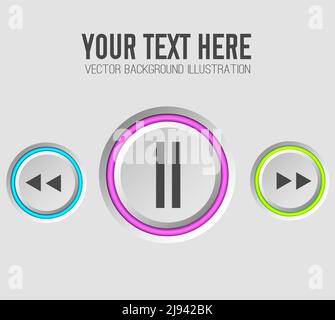 Abstract web music design with control round buttons and colorful edging on light background isolated vector illustration Stock Vector