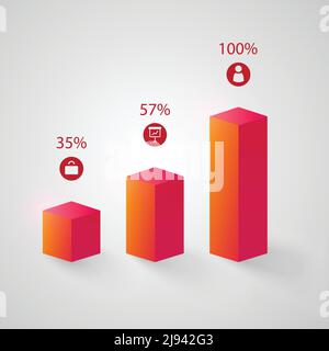 Business abstract chart infographics with 3d bars three options icons and percent rates isolated vector illustration Stock Vector