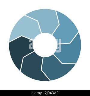 Lifecycle circulation icon with 7 arrows. Seven thick parts spin infograph. Navy steel blue circle infographics. Flat vector illustration. Stock Vector