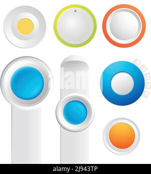 Set of toggle buttons collection with colorful round things and strips ...