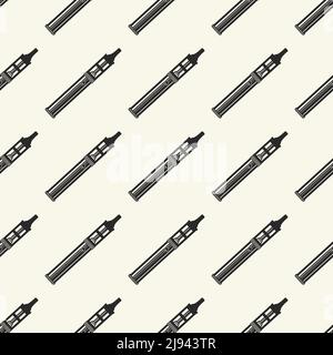 Seamless pattern of icons of electronic cigarettes and accessories. Background for vape shop. Vector illustration. Electronic cigarette pictogram on b Stock Vector