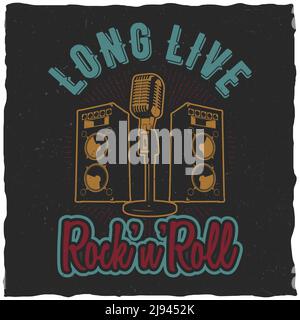 Rock'n'roll poster with words long live rock'n'roll to design for t-shirt vector illustration Stock Vector